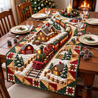 Snowy Farm Railway Table Runner