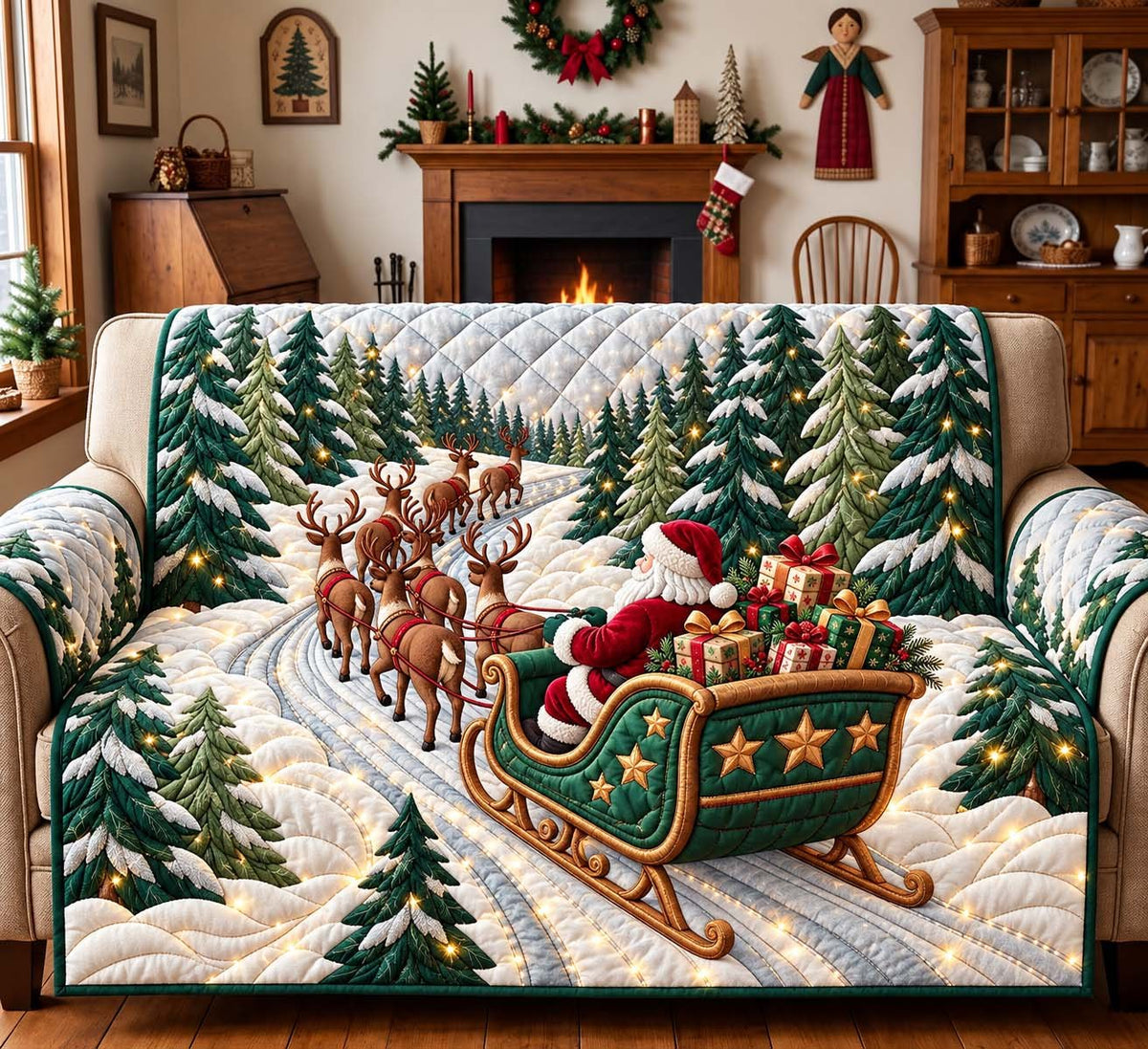 Snowy Forest Journey Sofa Cover