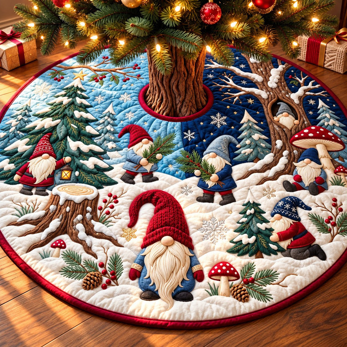 Snowy Gnome Forest Christmas Tree Skirt