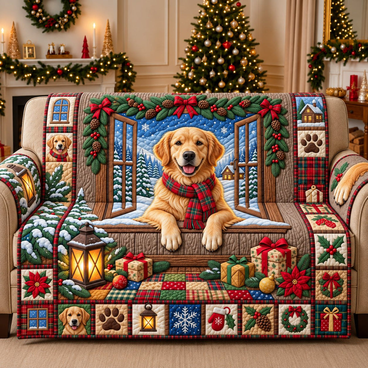 Snowy Golden Retriever Sofa Cover