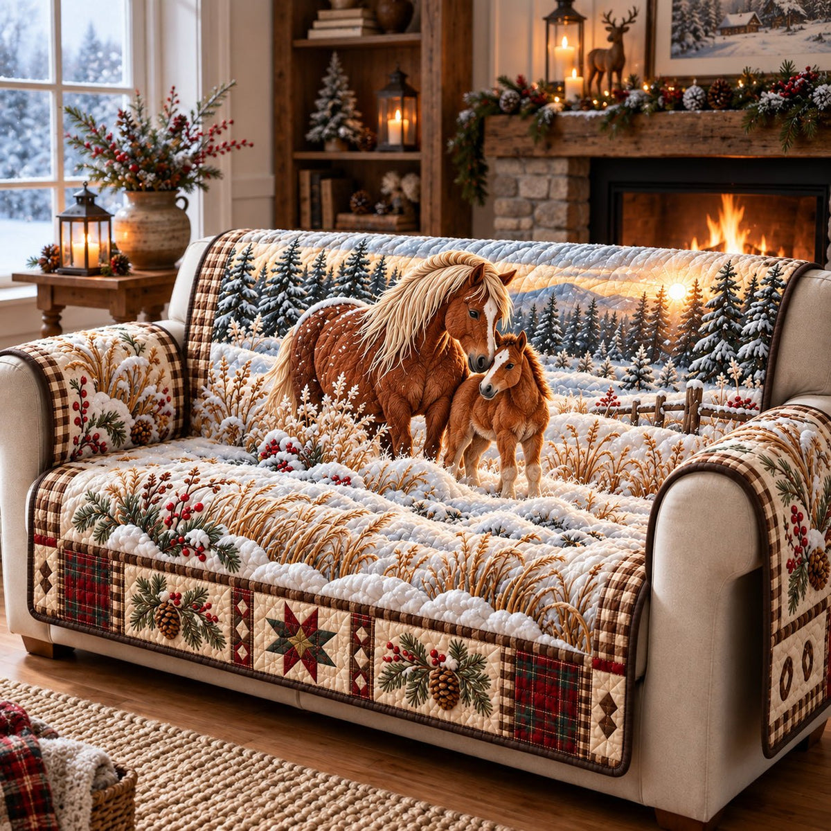 Snowy Horse Sofa Cover