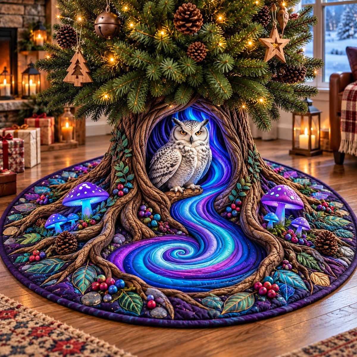 Snowy Owl Hollow Christmas Tree Skirt