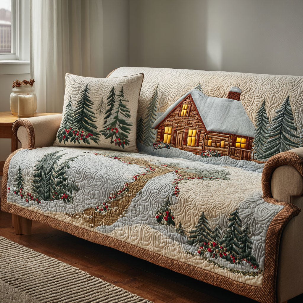 Snowy Path Cabin Sofa Cover