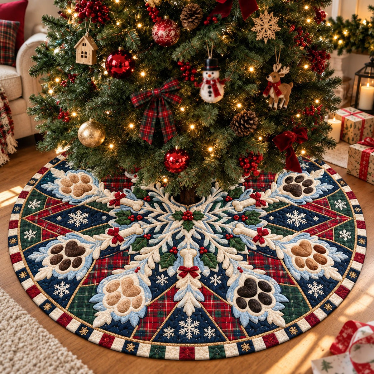 Snowy Paws and Christmas Joy Christmas Tree Skirt