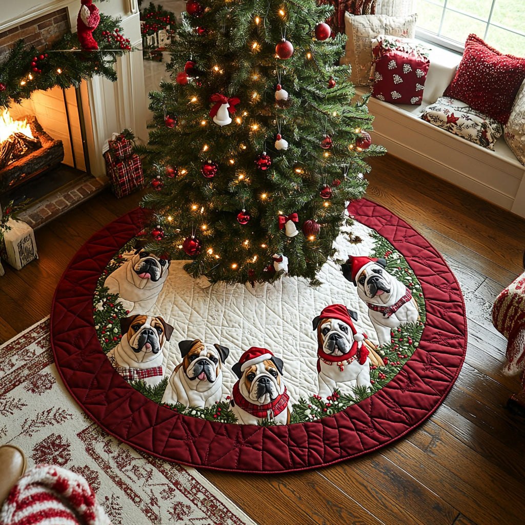 Snowy Paws Bulldog Christmas Tree Skirt