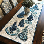 Teal Pine Trees on Cream Table Runner