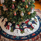 Snowmen in Hats on the Navy Band Christmas Tree Skirt