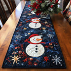 Snowmen with Snowflakes on Navy Table Runner