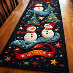 Snowmen with Red Scarf on Stars Table Runner