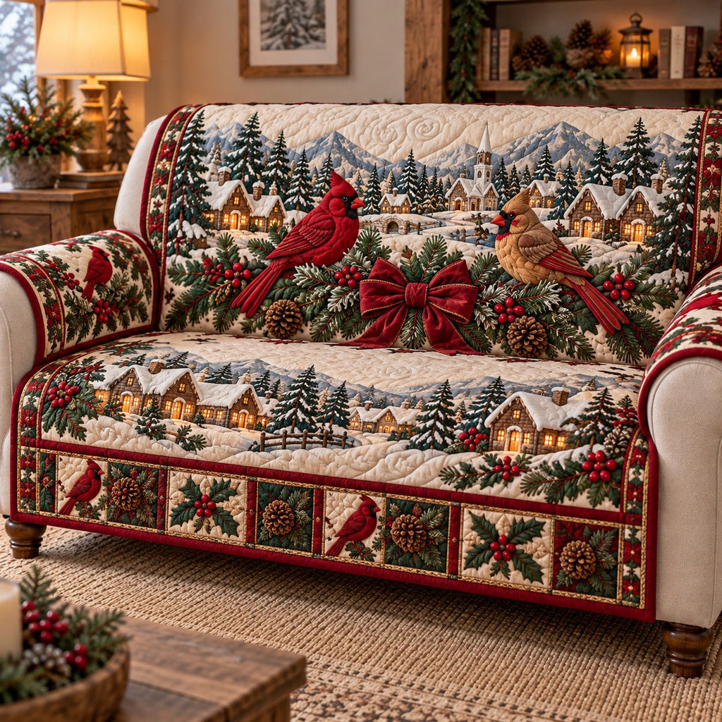 Snowy Village Cardinal Sofa Cover