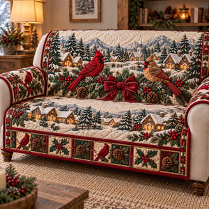 Snowy Village Cardinal Sofa Cover - Made to Order