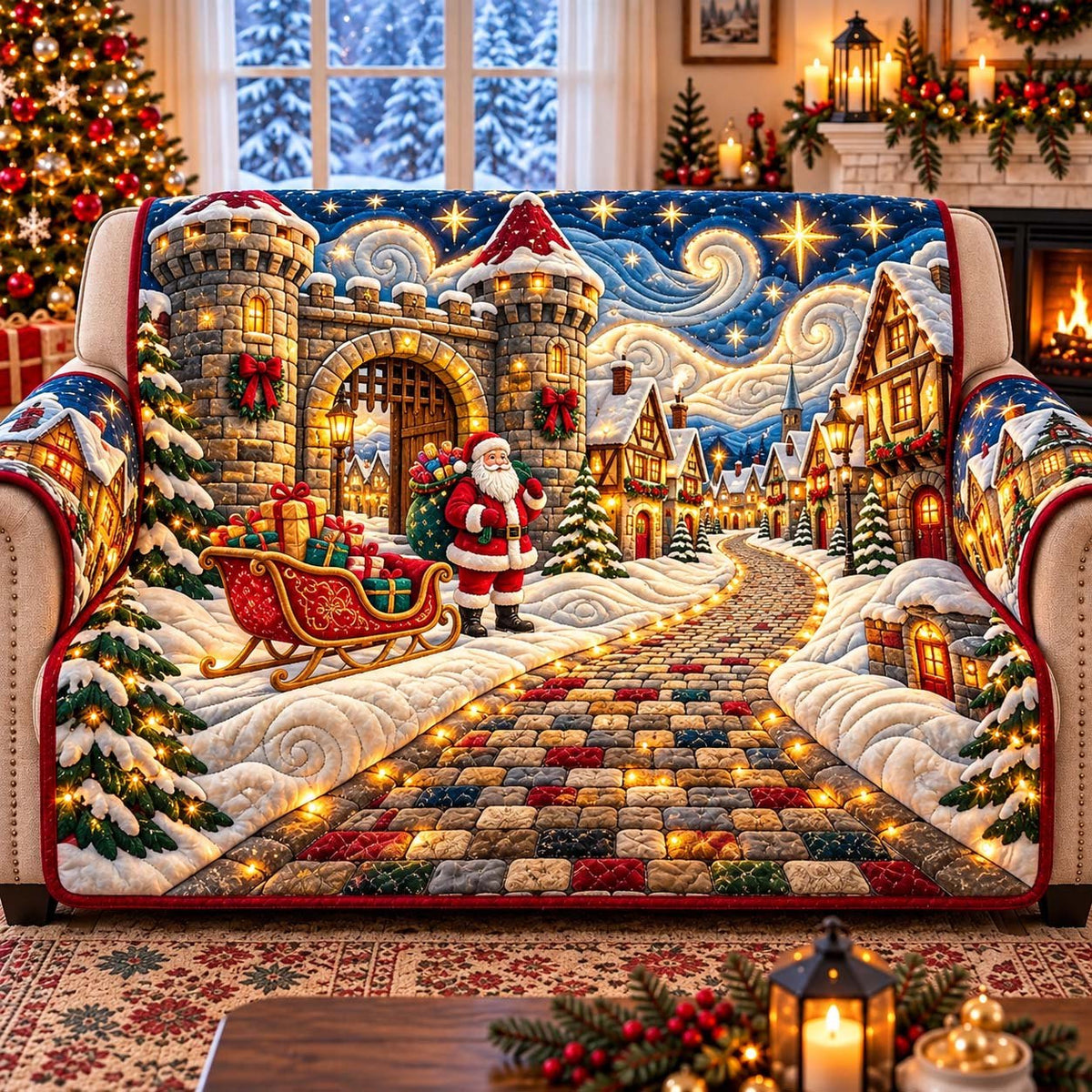 Snowy Village Journey of Santa Sofa Cover