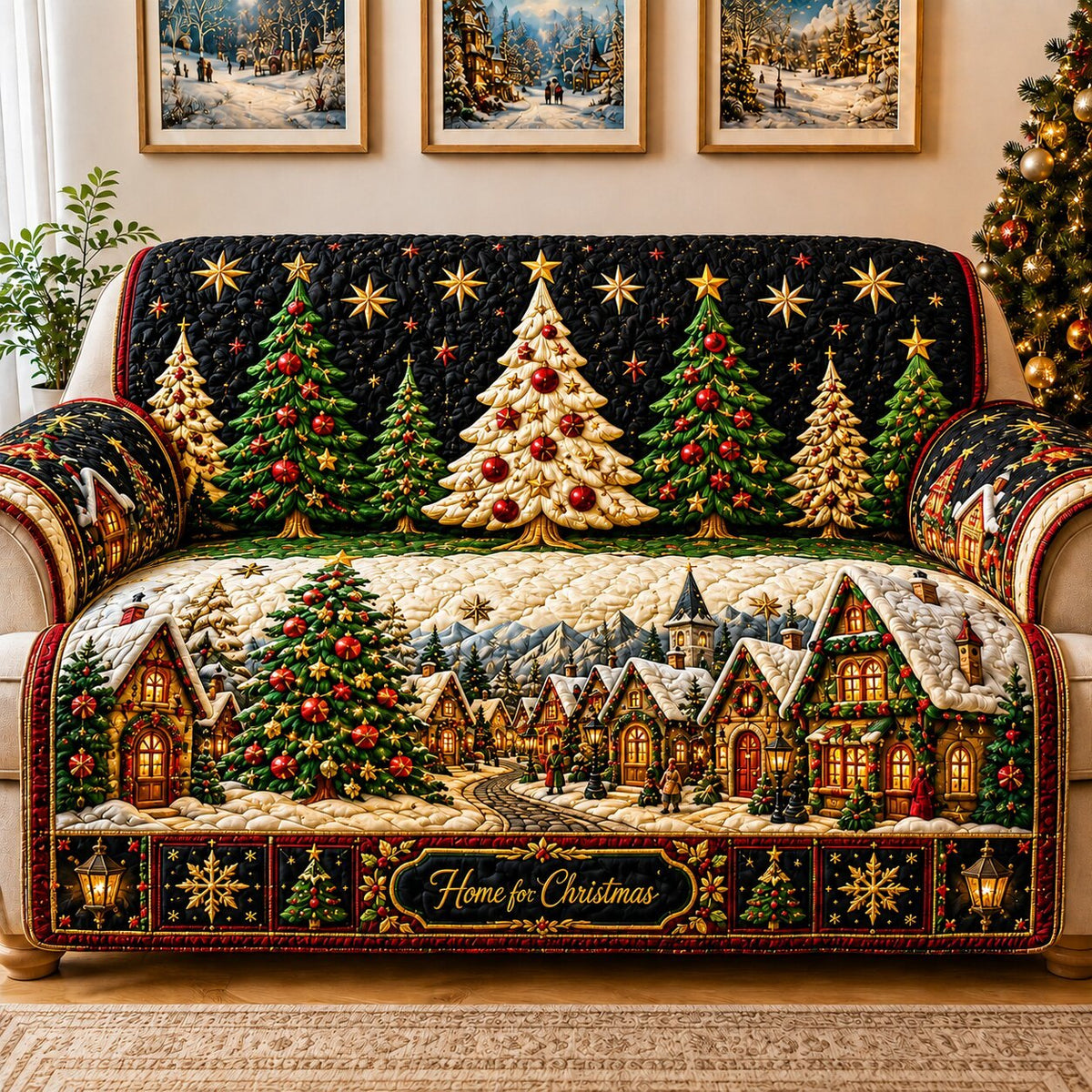 Snowy Village Sofa Cover