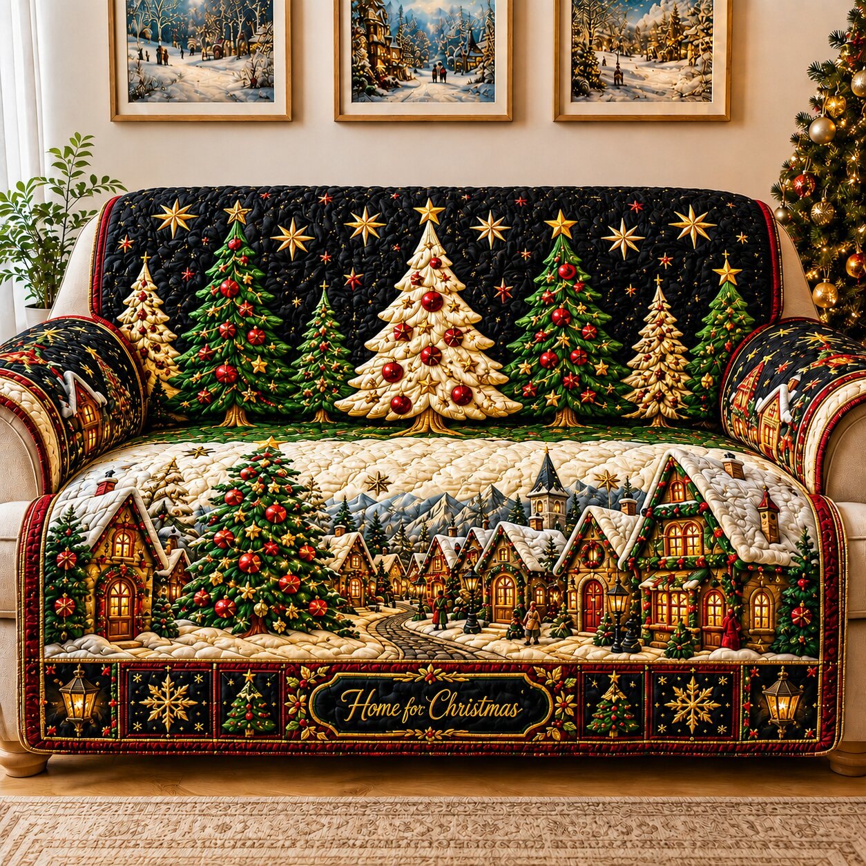 Snowy Village Sofa Cover