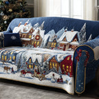 Red Rooftops and Skaters in the Snow Sofa Cover