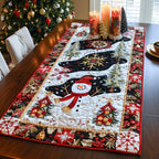 Snowmen on Red and Black Blocks Table Runner