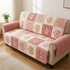 Pink Floral Patchwork Squares Sofa Cover