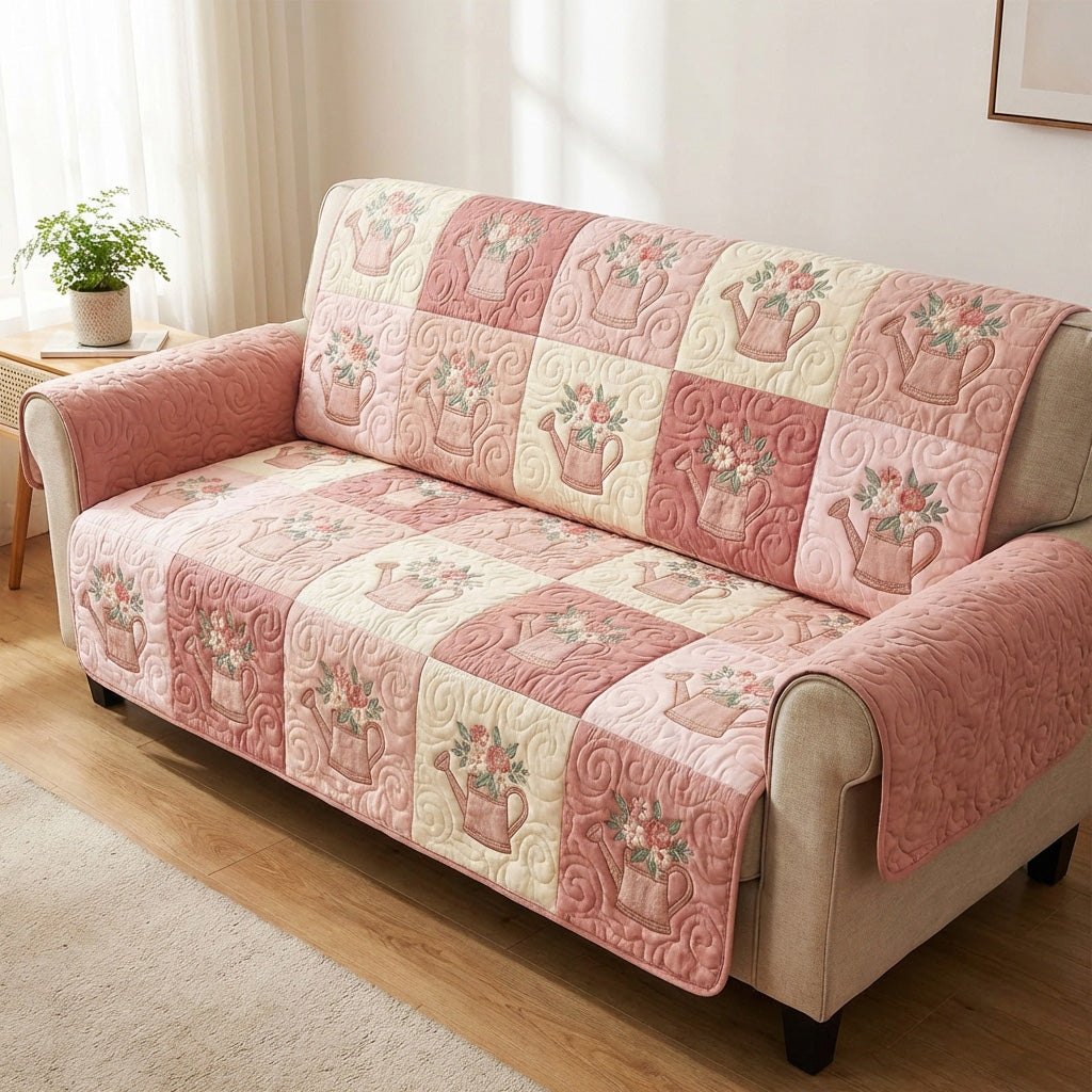 Pink Floral Patchwork Squares Sofa Cover