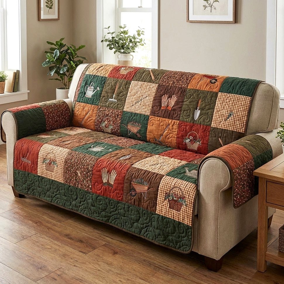 Autumn Leaves on Rust and Green Sofa Cover