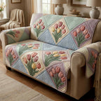 Tulips on Soft Pastel Squares Sofa Cover