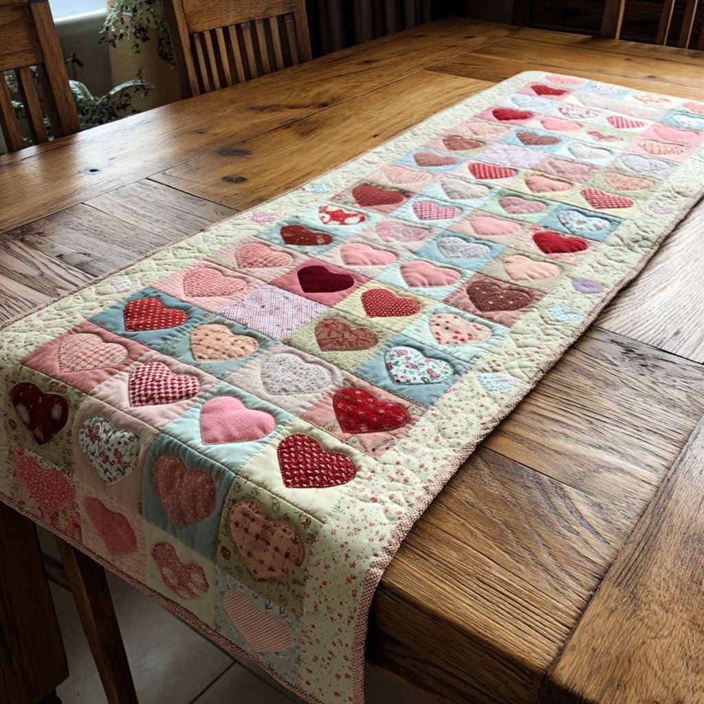 Soft Pastel Hearts Table Runner