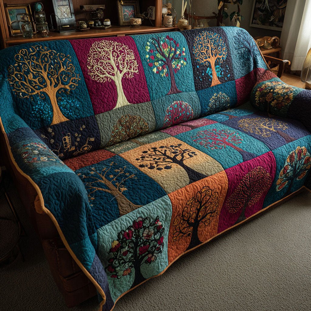 Trees on Bright Color Squares Sofa Cover