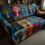 Trees on Bright Color Squares Sofa Cover
