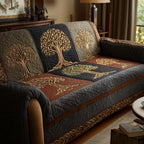 Trees on Dark Blue and Rust Squares Sofa Cover