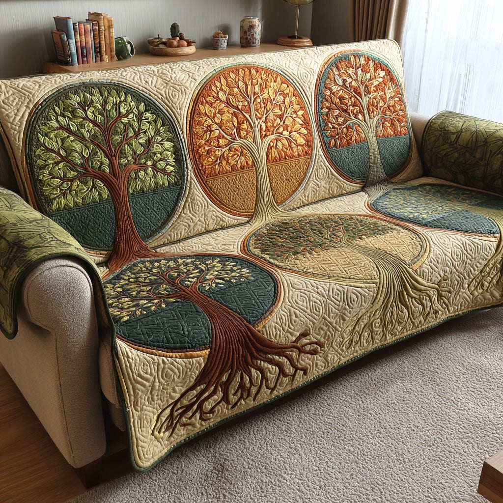 Four Season Trees on Squares Sofa Cover