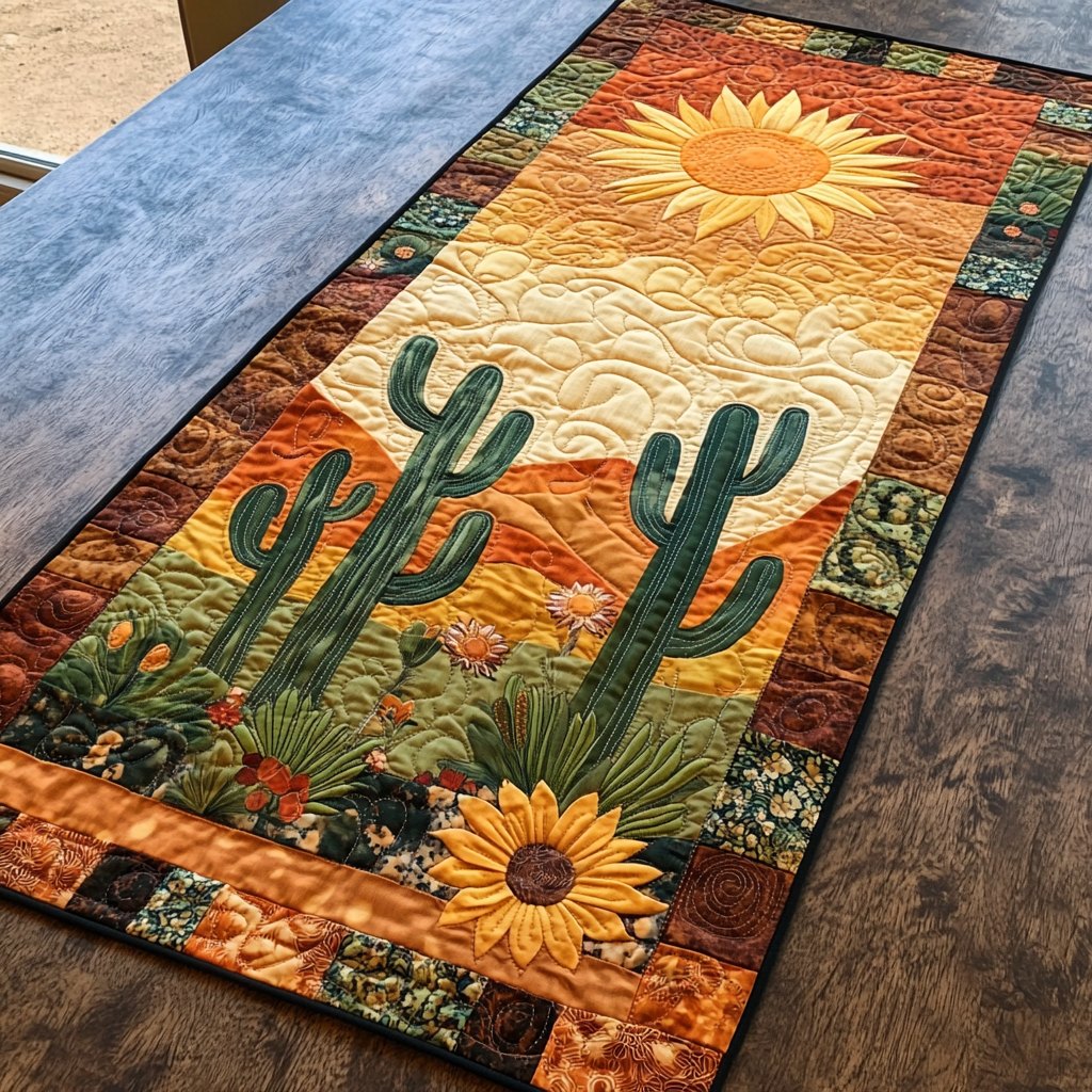 Cactus and Sunflower at Golden Sunset Table Runner