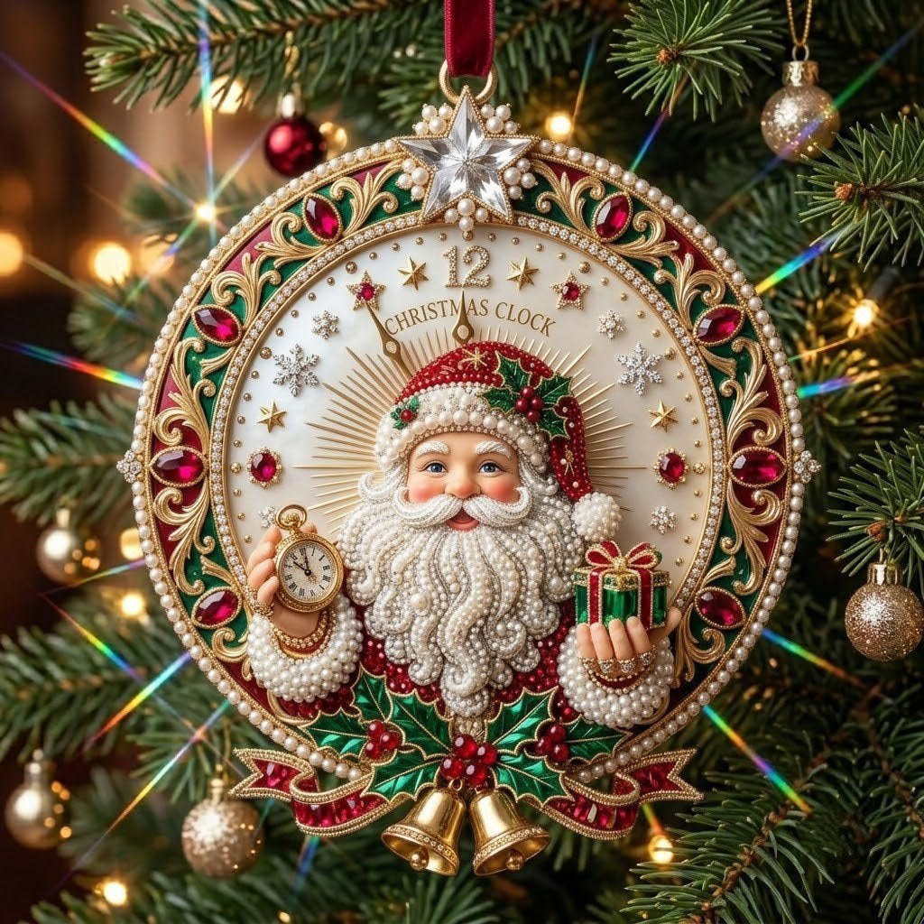 Jeweled Christmas Clock Christmas Ornament