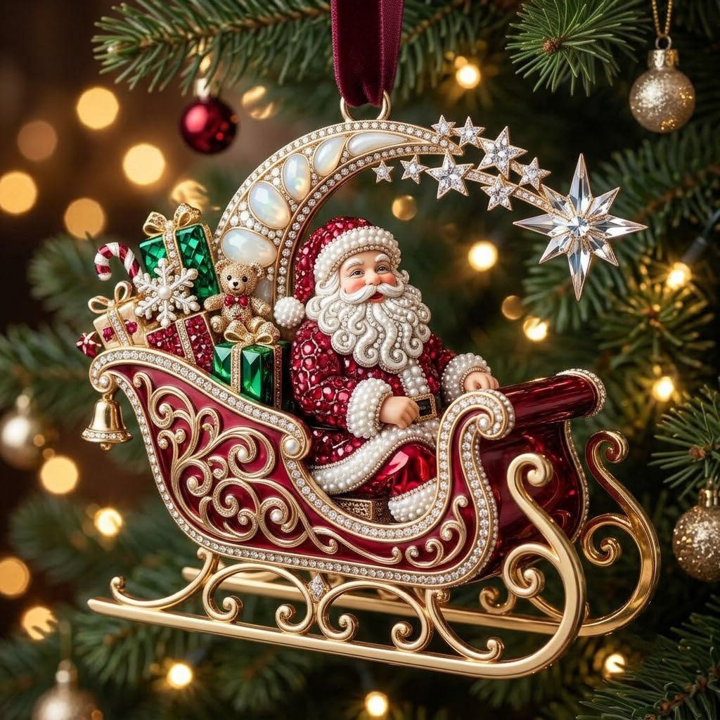 Jeweled Scroll Sleigh Christmas Ornament
