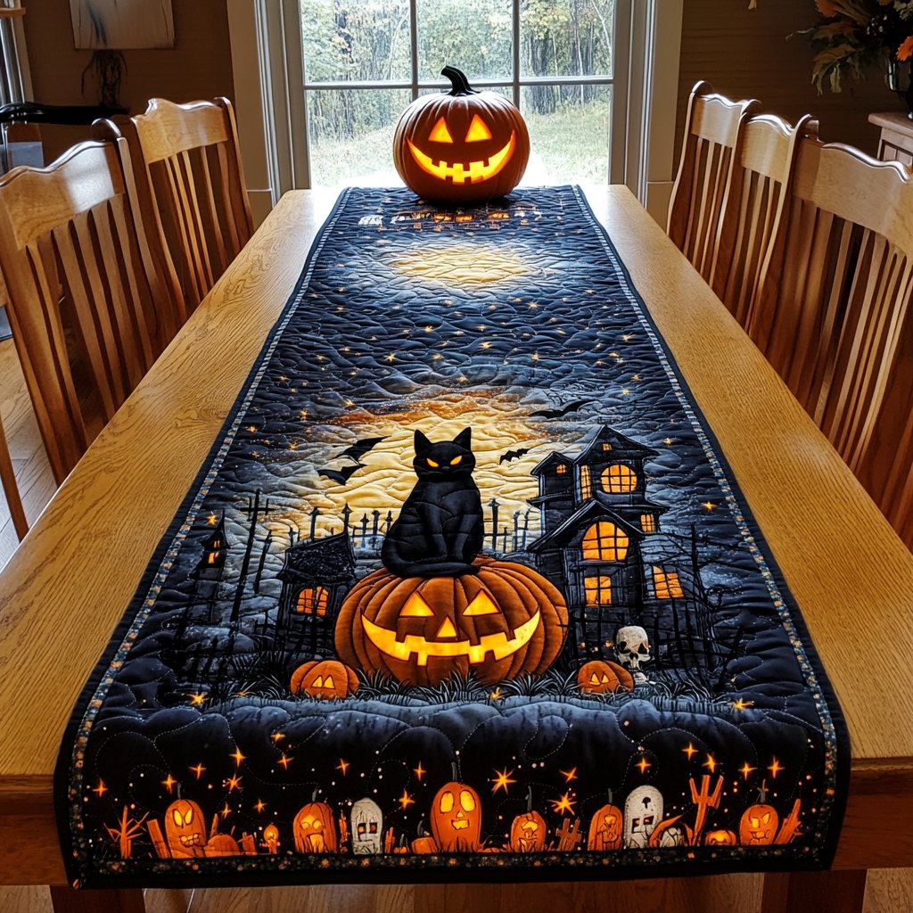 Spook Tacular Black Cat Table Runner