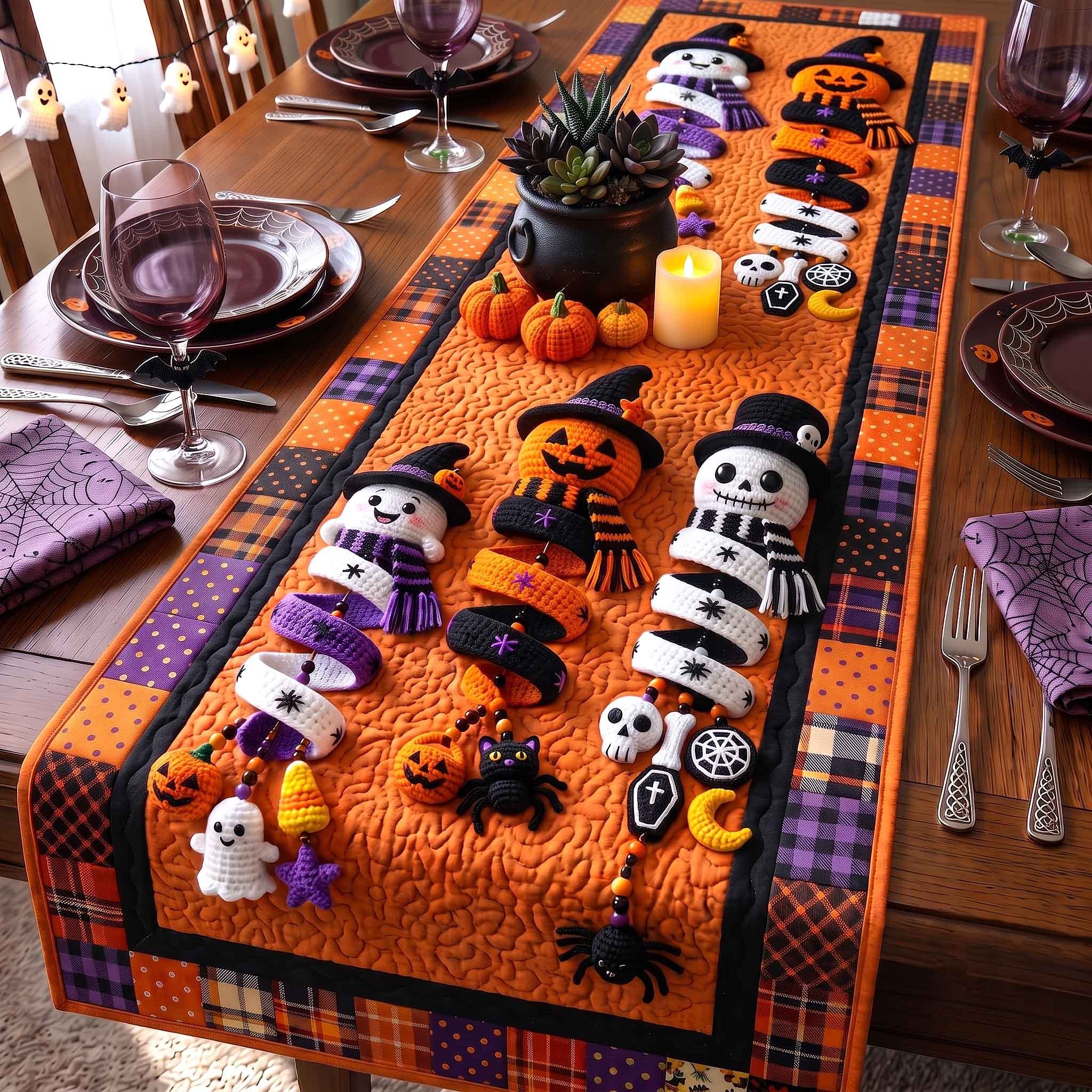 Pumpkin Skeleton Parade Table Runner