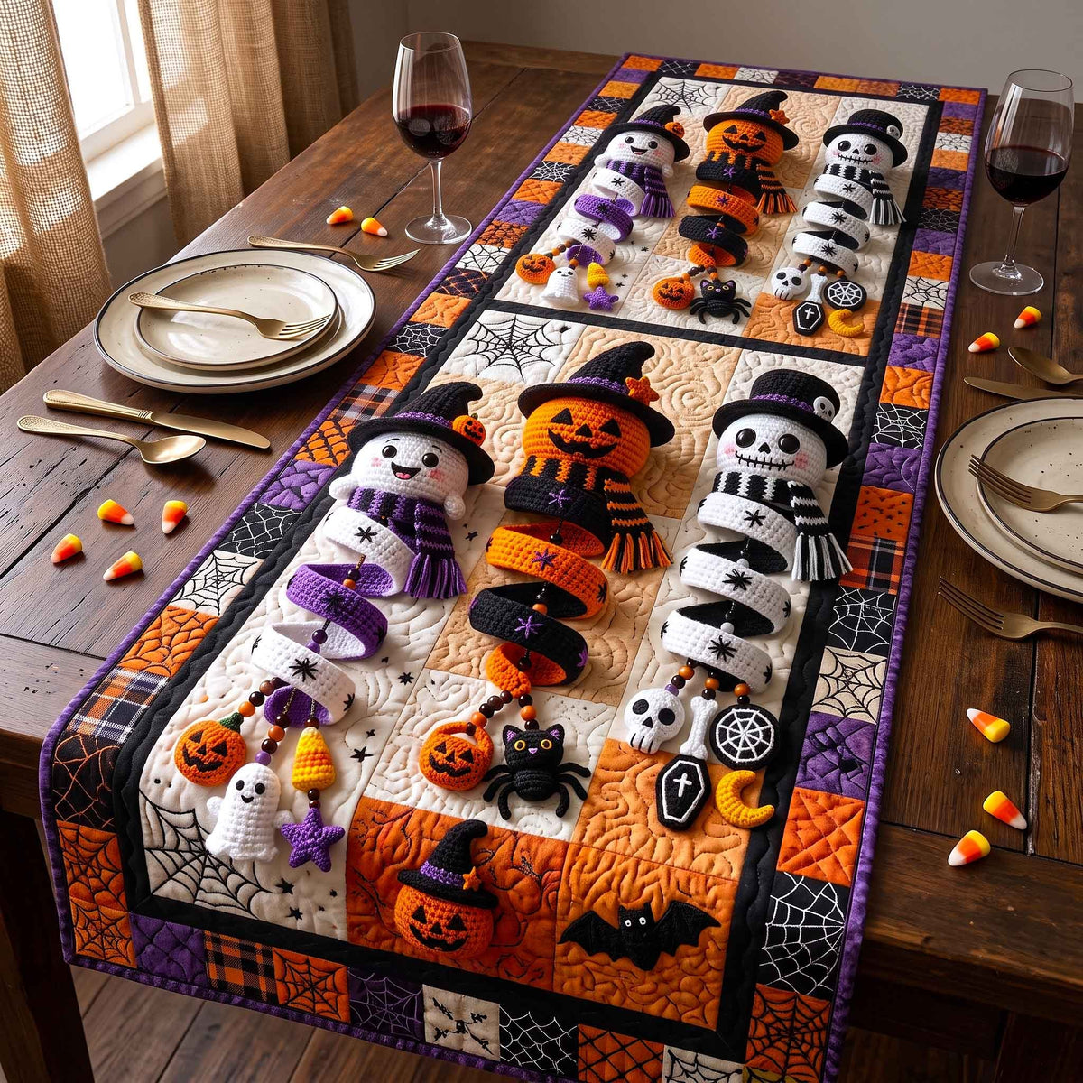 Spooky Friends on Purple Table Runner