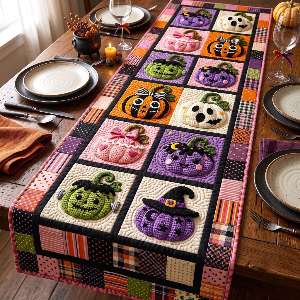 Pastel Pumpkin Squares Table Runner