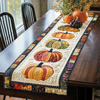 Row of Pumpkins on Cream Dots Table Runner