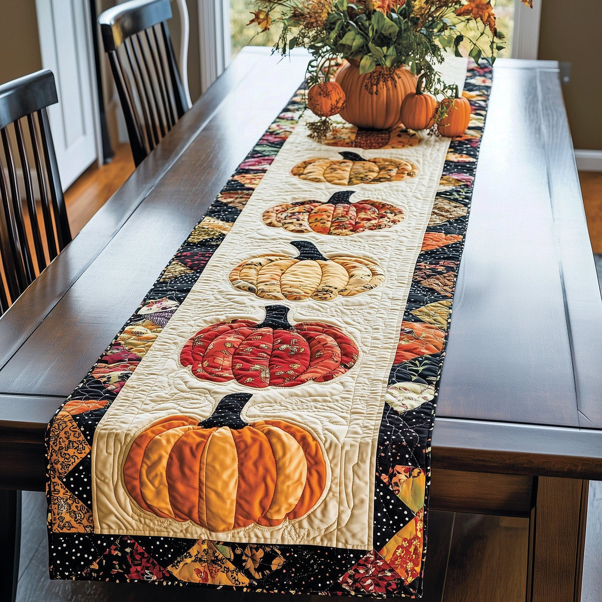 Pumpkins on Cream Center Panel Table Runner
