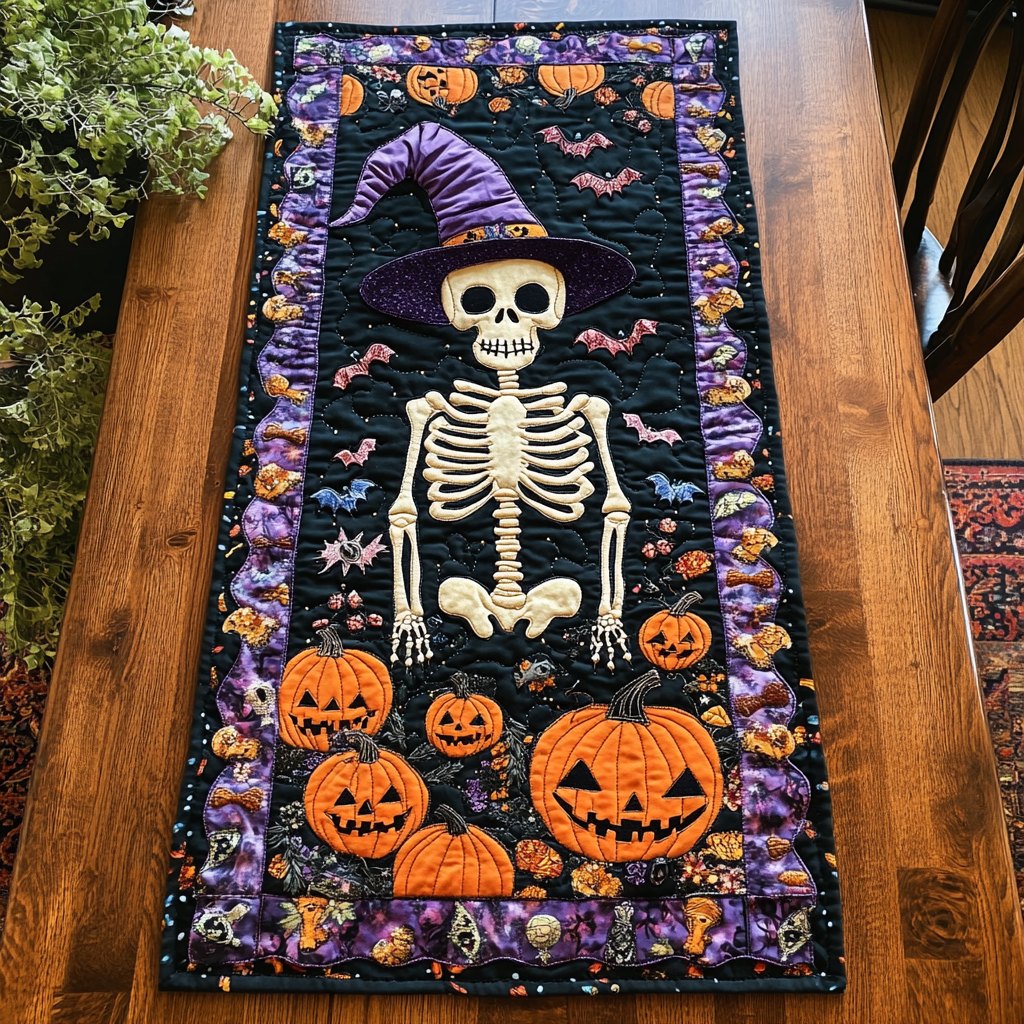 Spooky Skeleton Halloween Table Runner