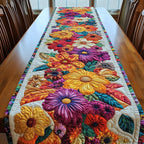 Dense Bright Flowers on Cream Table Runner