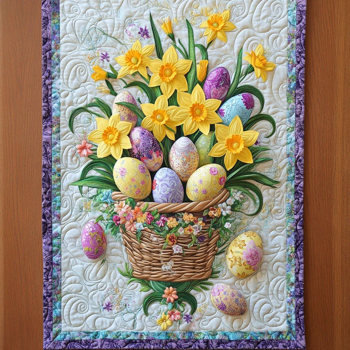 Easter Basket with Daffodils and Eggs Table Runner