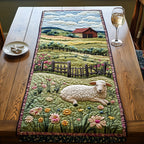 Lamb in Green Pasture with Barn Table Runner