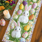 Two Bunnies Among Easter Eggs Table Runner