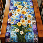 Daffodils on Blue Panel Table Runner