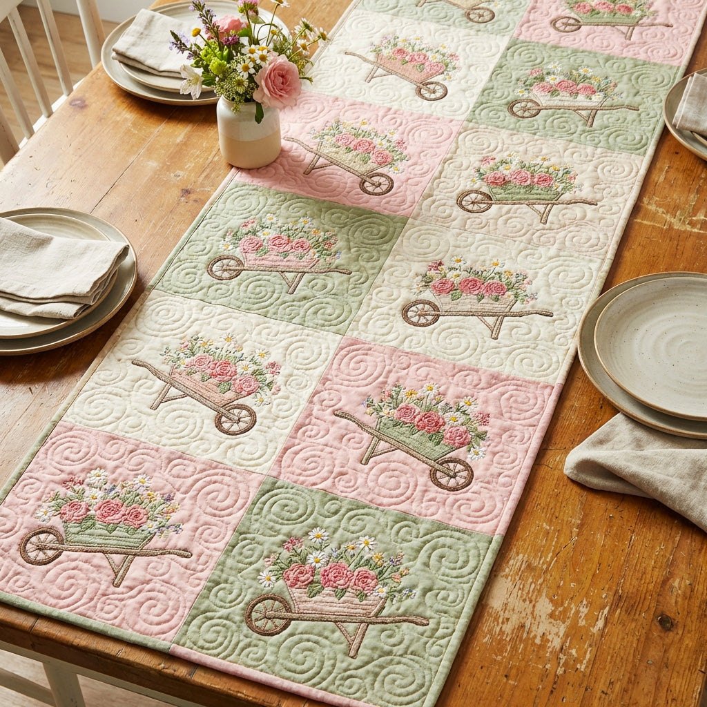Flower Carts on Pink and Green Table Runner