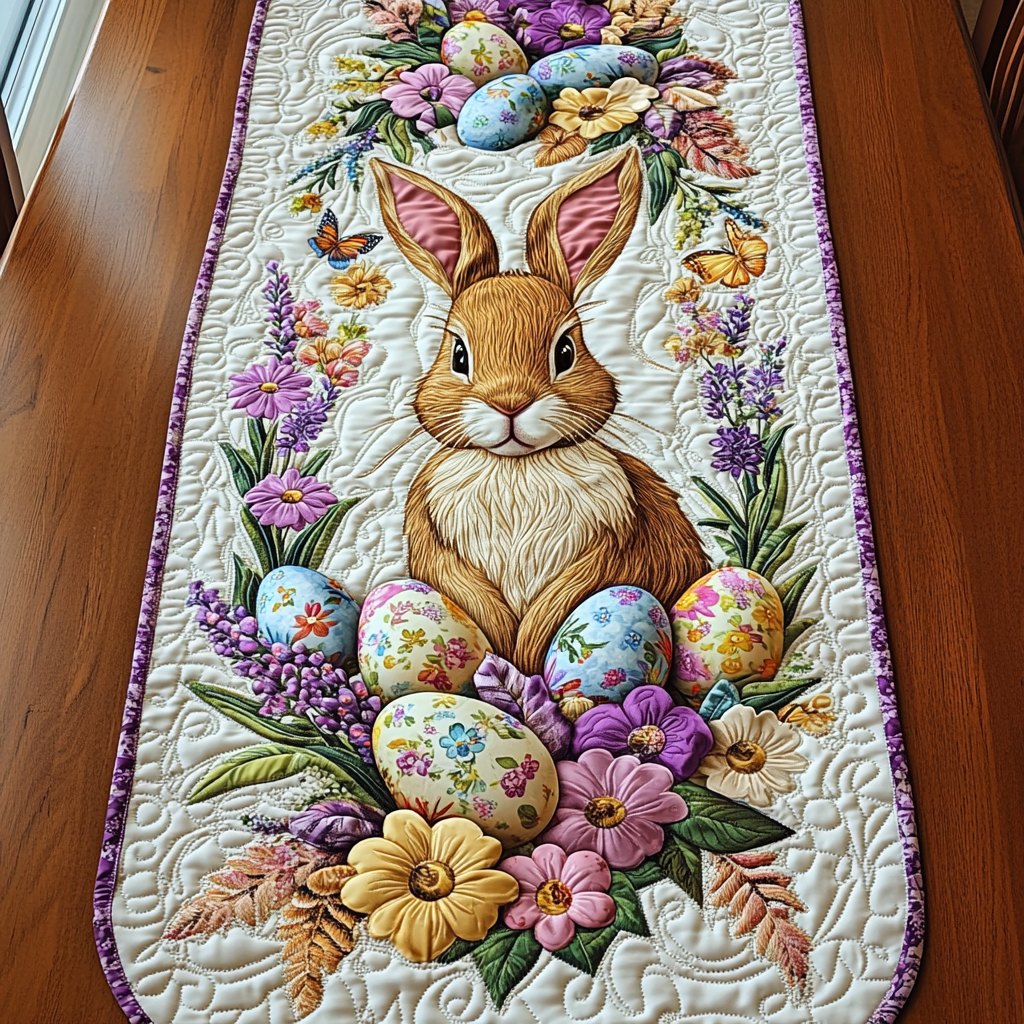 Bunny Among Eggs and Flowers Table Runner