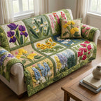 Spring Flowers in Green Garden Blocks Sofa Cover