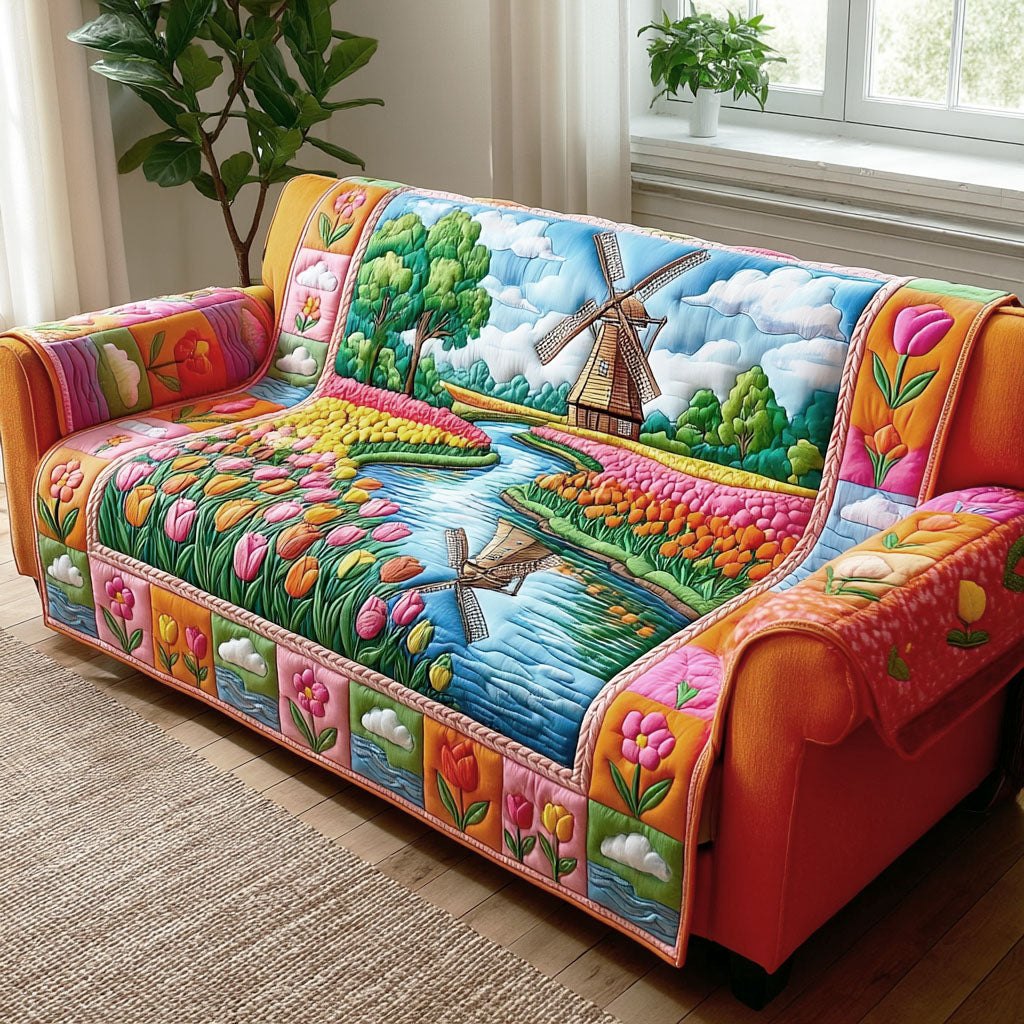Windmill Beside the Tulip Field Sofa Cover