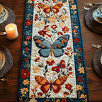 Butterflies with Red Flowers on Cream Table Runner