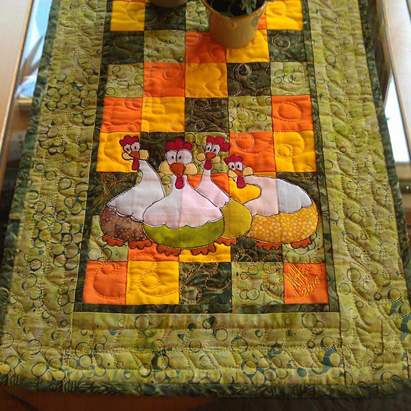 Spring Greens Chicken Table Runner